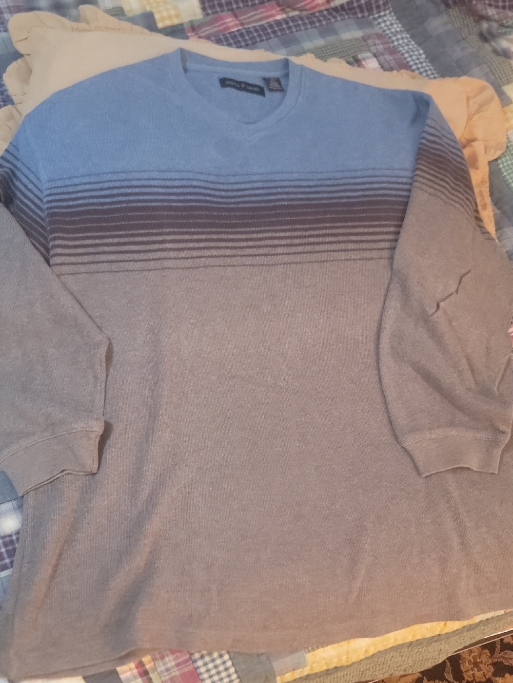 Pierre Cardin Men's V-Neck Sweater XXL Light Blue Brown Gradient Ombre Stripes